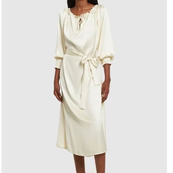 WEWOREWHAT Off-The-Shoulder Silky Maxi Dress Ivory Small - Picture 1 of 11